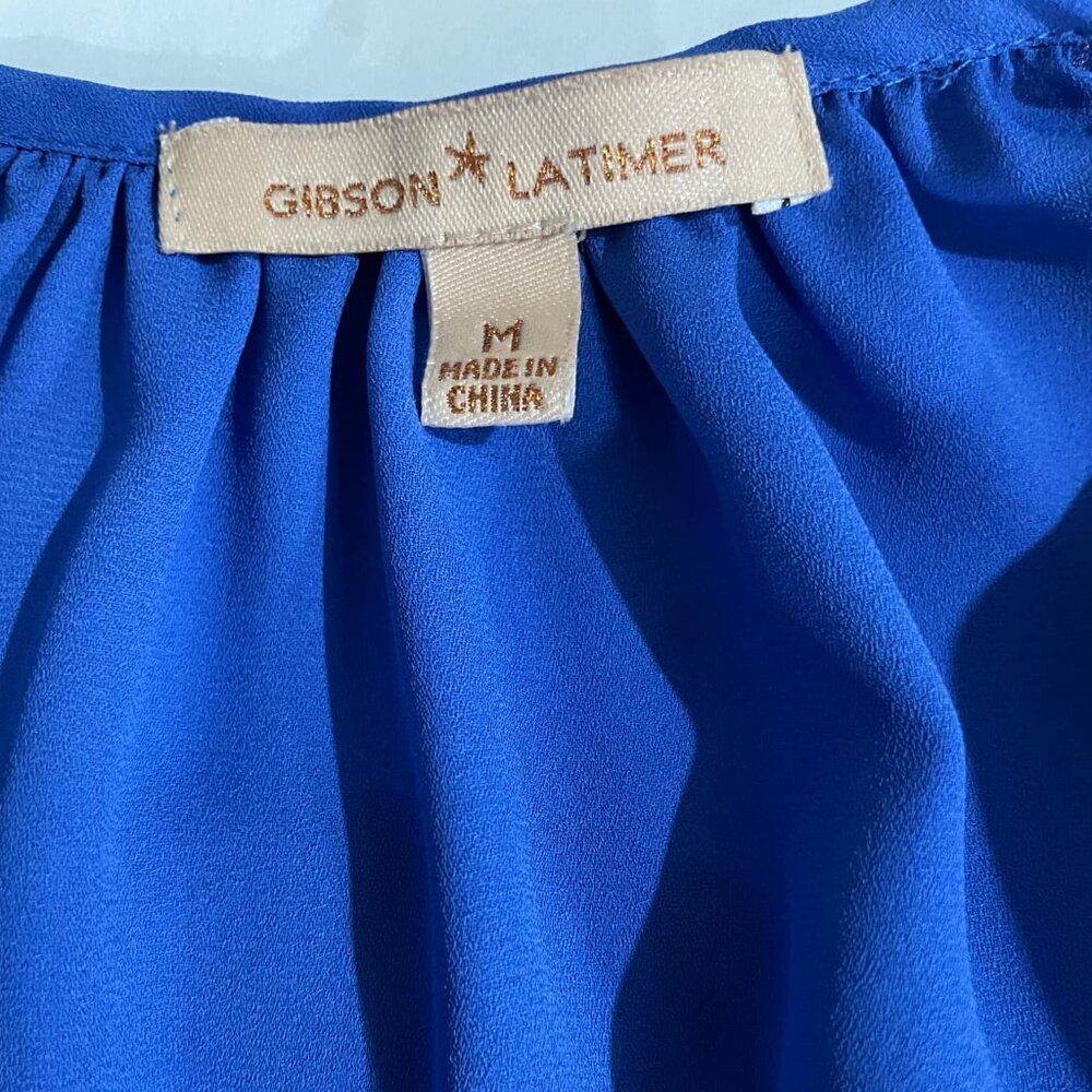 Gibson Latimer Royal Blue Blouse W Silver Embroidery - Picture 4 of 5